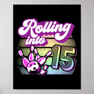 Póster Fiesta de boliche en 15 cumpleaños de bolos