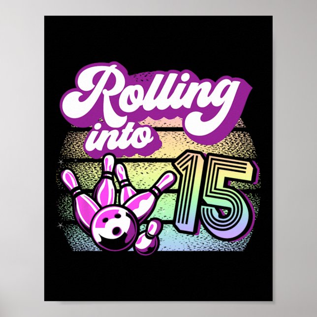 Póster Fiesta de boliche en 15 cumpleaños de bolos (Frente)