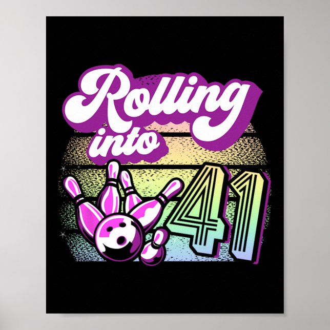 Póster Fiesta de boliche en 41 cumpleaños de bolos (Frente)