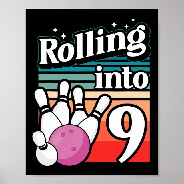 Póster Fiesta de boliche en 9 cumpleaños de bolos (Frente)