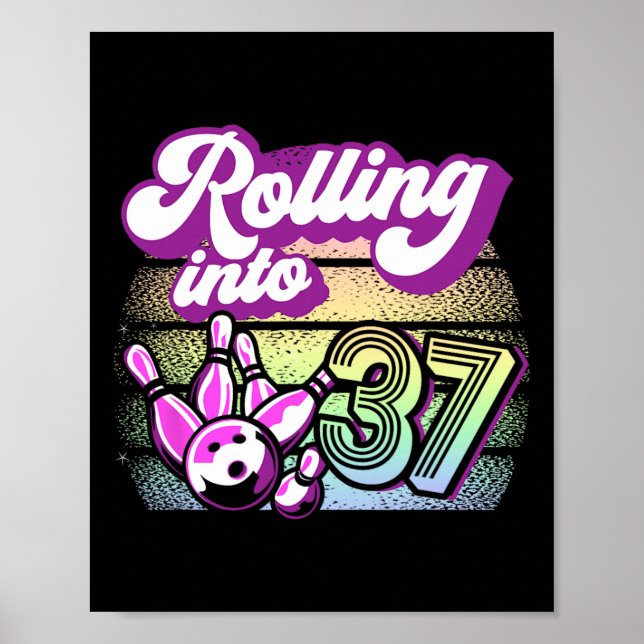 Póster Fiesta de boliche rodando en 37 cumpleaños de boli (Frente)