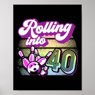Póster Fiesta de boliche rodando en 40 bolos cumpleaños