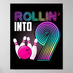 Póster Fiesta de boliche Rollin' al niño Chica 9 de cumpl