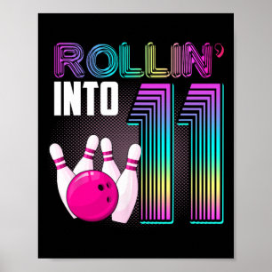 Póster Fiesta de boliche Rollin' en 11 11º Chica de cumpl