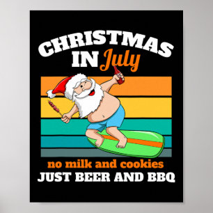 Póster Fiesta de cerveza y barbacoa de Papá Noel surfista