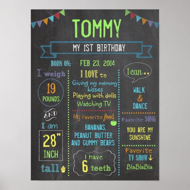 Póster Fiesta de Chalkboard poster de cumpleaños de niño  (Frente)