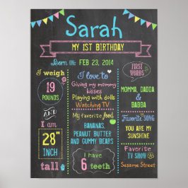 Póster Fiesta de Chalkboard poster de primer cumpleaños p