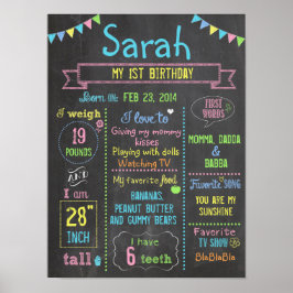Póster Fiesta de Chalkboard poster de primer cumpleaños p