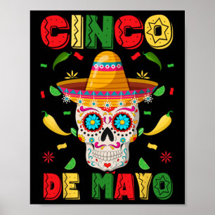 Póster Fiesta de Cinco de Mayo Calavera de Azúcar Hombres