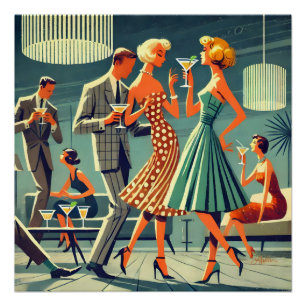 Póster Fiesta de cóctel de baile Martini Moderno de media