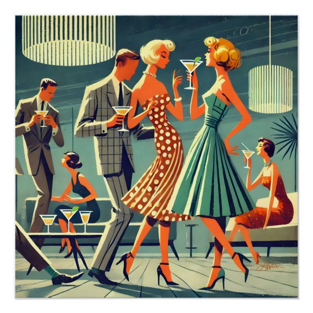 Póster Fiesta de cóctel de baile Martini Moderno de media (Anverso)