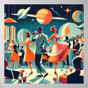 Póster Fiesta de cóctel de la era espacial de mediados de