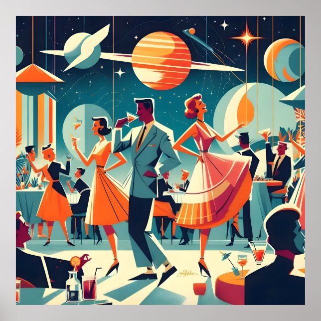 Póster Fiesta de cóctel de la era espacial de mediados de (Frente)