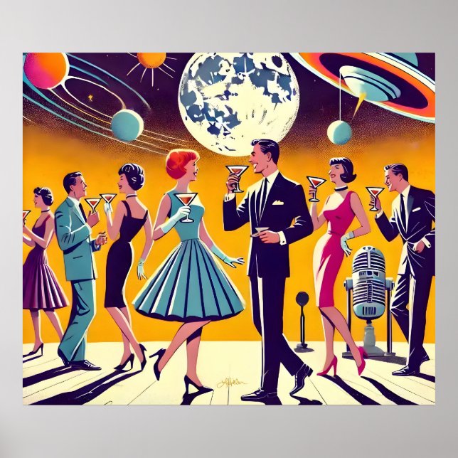Póster Fiesta de cóctel de la era espacial de mediados de (Frente)