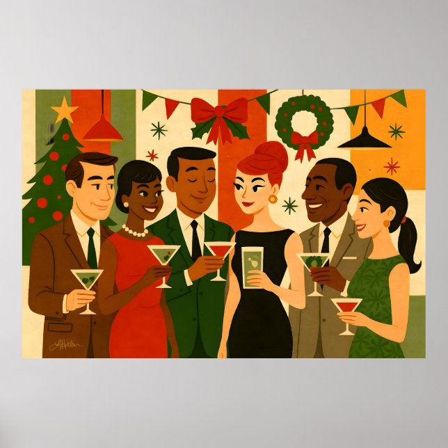 Póster Fiesta de cóctel de Navidad de oficina de mediados (Frente)