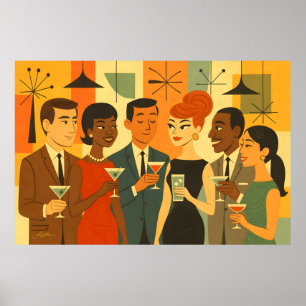 Póster Fiesta de cóctel de oficina de mediados de siglo d