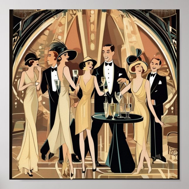 Póster Fiesta de cócteles Art Deco en la tarjeta postal d (Frente)