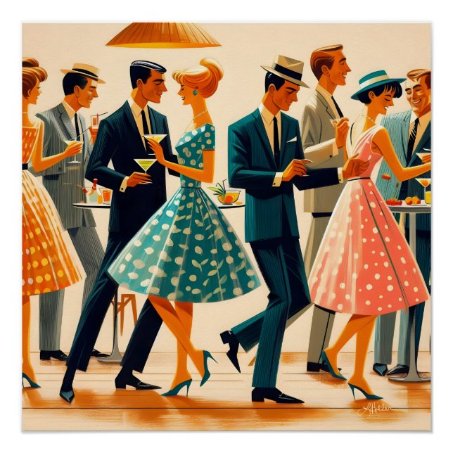 Póster Fiesta de cócteles bailando Martinis Modernos de m (Anverso)