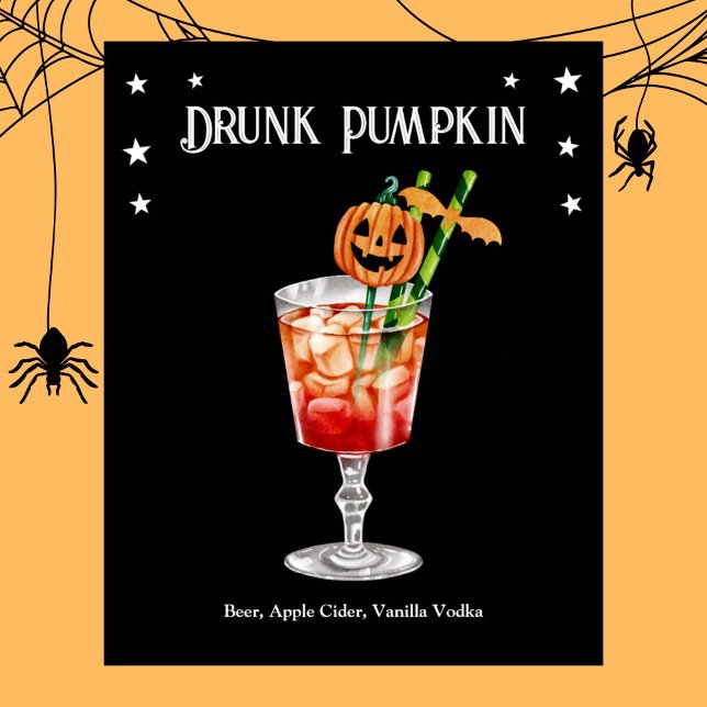 Póster Fiesta de cócteles de Halloween con receta de cala (Halloween Cocktail Party with Pumpkin Recipe Poster)