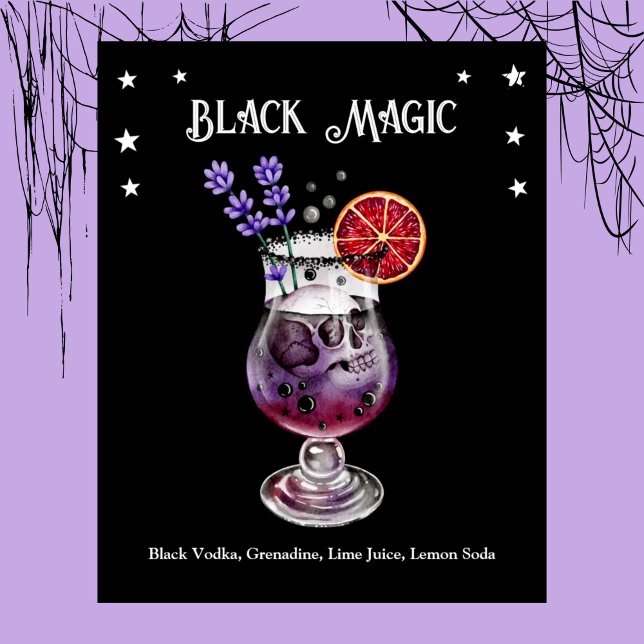 Póster Fiesta de cócteles de Halloween con receta de Skul (Halloween Cocktail Party with Skull Recipe Poster)