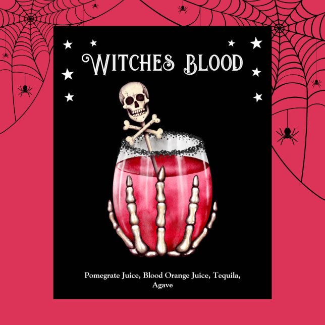 Póster Fiesta de cócteles de Halloween muestra receta de  (Halloween Cocktail Party Witches Blood Recipe Poster)