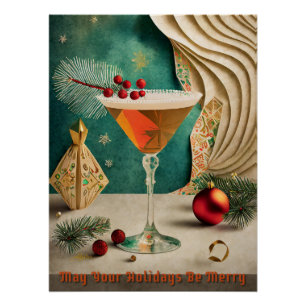Póster Fiesta de cócteles de Navidad de mediados de siglo