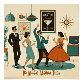 Póster Fiesta de Cócteles Es Hora del Martini de Época Mo
