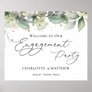 Póster Fiesta de compromiso con follaje verde 