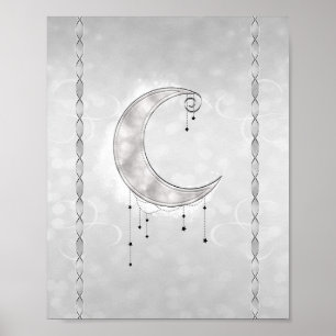 Póster Fiesta de compromiso de la luna creciente blanca p