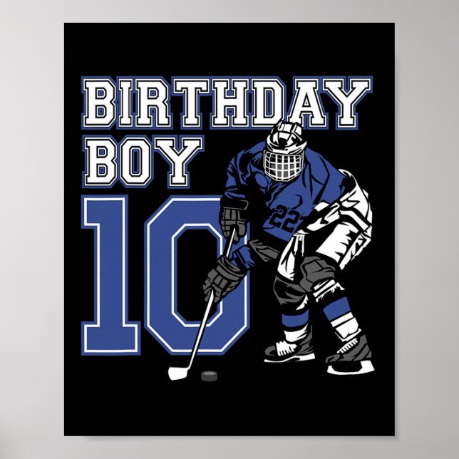 Póster Fiesta de cumpleaños 10 años de Hockey sobre Hielo (Frente)
