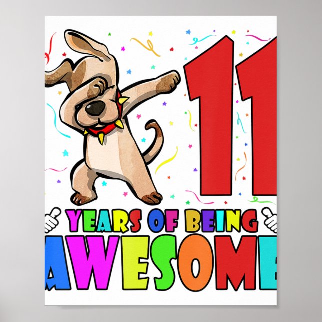 Póster Fiesta de cumpleaños 11 Perro Dabbing - Gir de 11  (Frente)