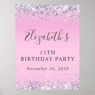 Póster Fiesta de cumpleaños 15 Glitter Pink