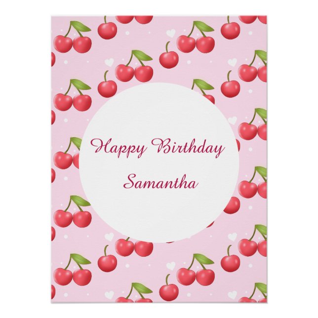 Póster Fiesta de cumpleaños 1 Cute Cherry (Anverso)
