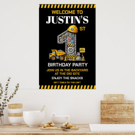 Póster Fiesta de cumpleaños 1 de Construcción Adorable