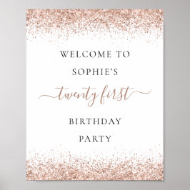 Póster Fiesta de cumpleaños 21 Glam Rose Gold Glitter Bie