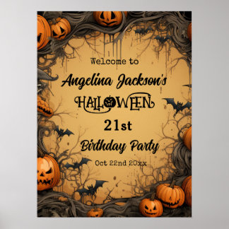 Póster Fiesta de cumpleaños 21 Halloween Calabaza de bien