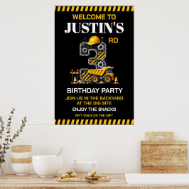Póster Fiesta de cumpleaños 3 de Construcción Adorable