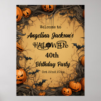 Póster Fiesta de cumpleaños 40 de Halloween Calabaza bien