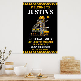 Póster Fiesta de cumpleaños 4 de Construcción Adorable