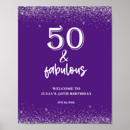 Póster Fiesta de cumpleaños 50 Purple, Purpurina de Plata