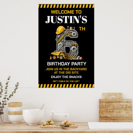 Póster Fiesta de cumpleaños 6 de Construcción Adorable