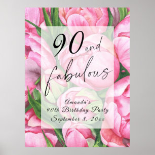 Póster Fiesta de cumpleaños 90 de Peonies