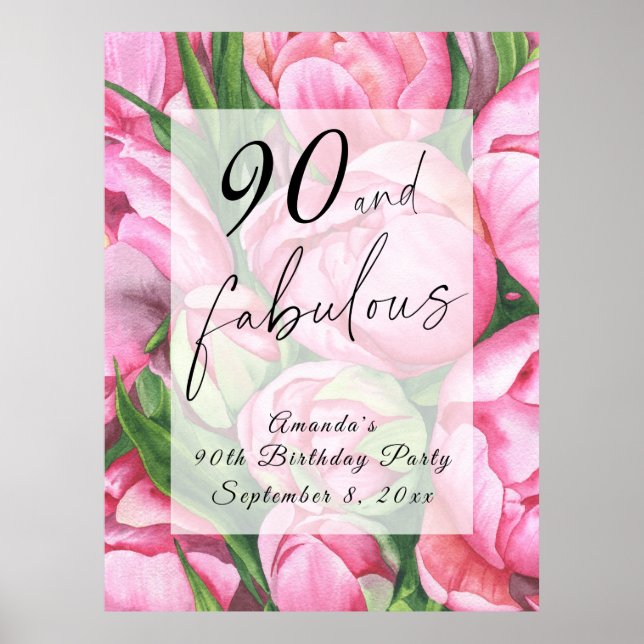 Póster Fiesta de cumpleaños 90 de Peonies (Frente)
