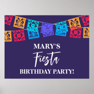 Póster Fiesta de cumpleaños Colorida Azul