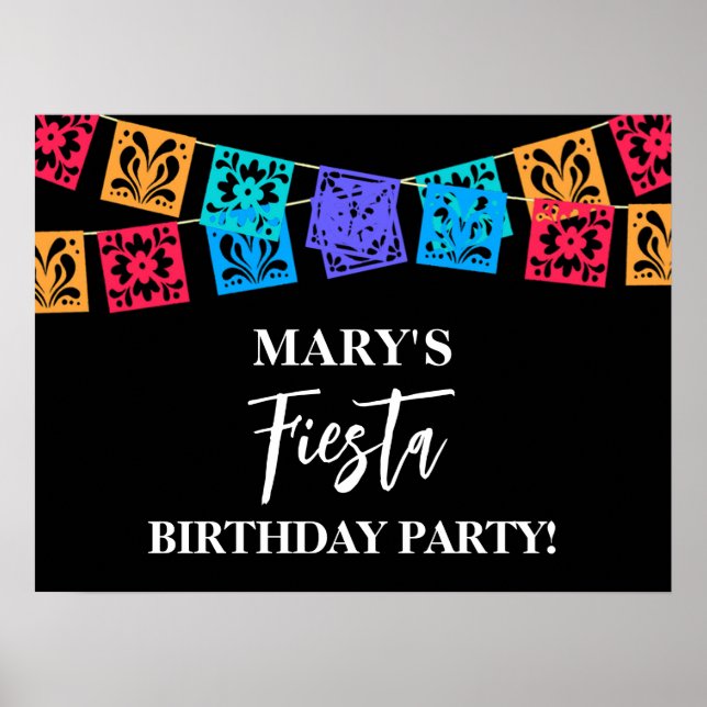 Póster Fiesta de Cumpleaños Colorida en Negro (Frente)