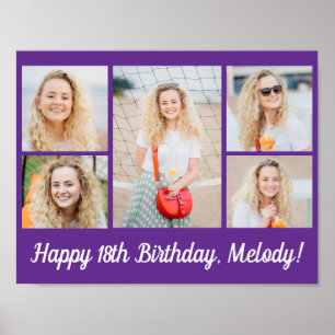Póster Fiesta de cumpleaños con collage de fotos morado b