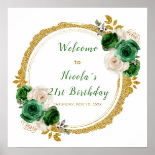 Póster Fiesta de cumpleaños con flores elegantes de color