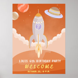 Póster Fiesta de cumpleaños con tema de niño astronauta d