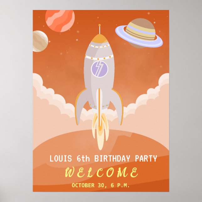 Póster Fiesta de cumpleaños con tema de niño astronauta d (Frente)