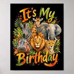 Póster Fiesta de cumpleaños de animales de safari de la j